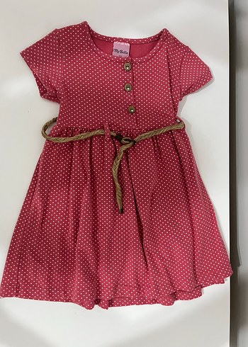 2 yaş Kız Çocuk Puantiyeli Kemerli Elbise - Görsel 2