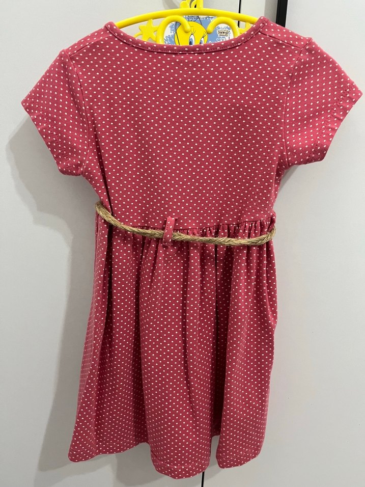 2 yaş Kız Çocuk Puantiyeli Kemerli Elbise - Görsel 3