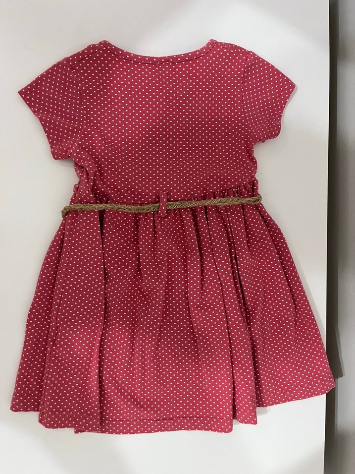 2 yaş Kız Çocuk Puantiyeli Kemerli Elbise - Görsel 4
