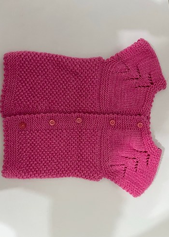 Kız Çocuk Pembe Örgü Kolsuz Hırka - Görsel 2