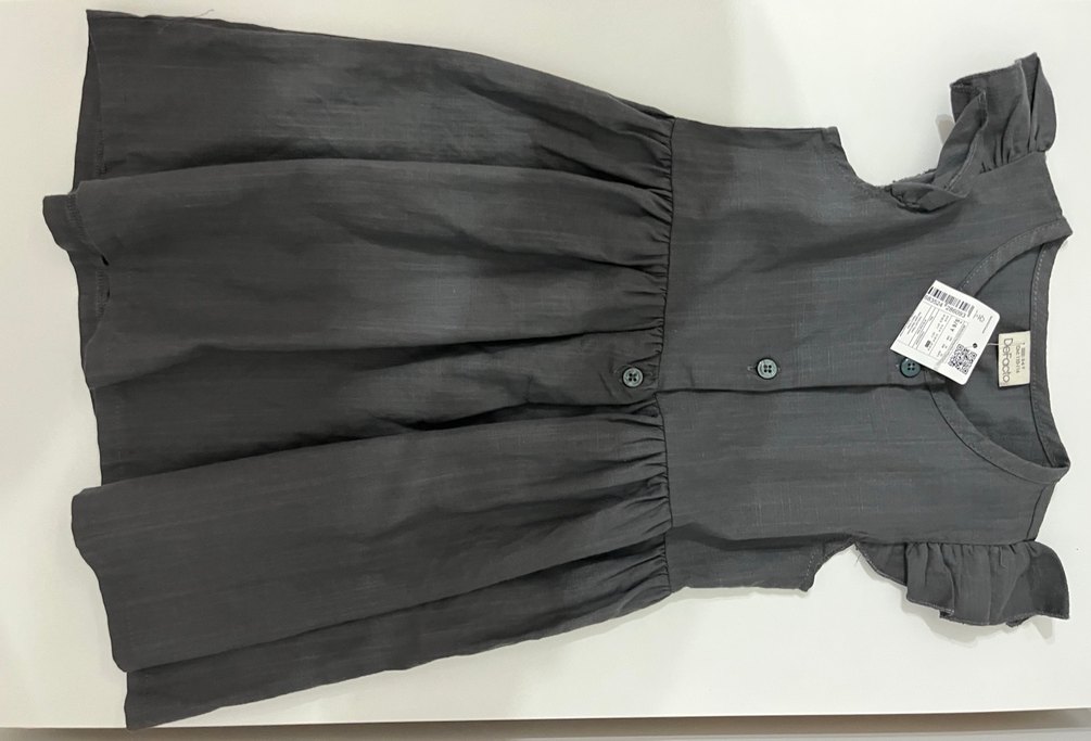 Gri Kız Çocuk Keten Elbise - Görsel 4