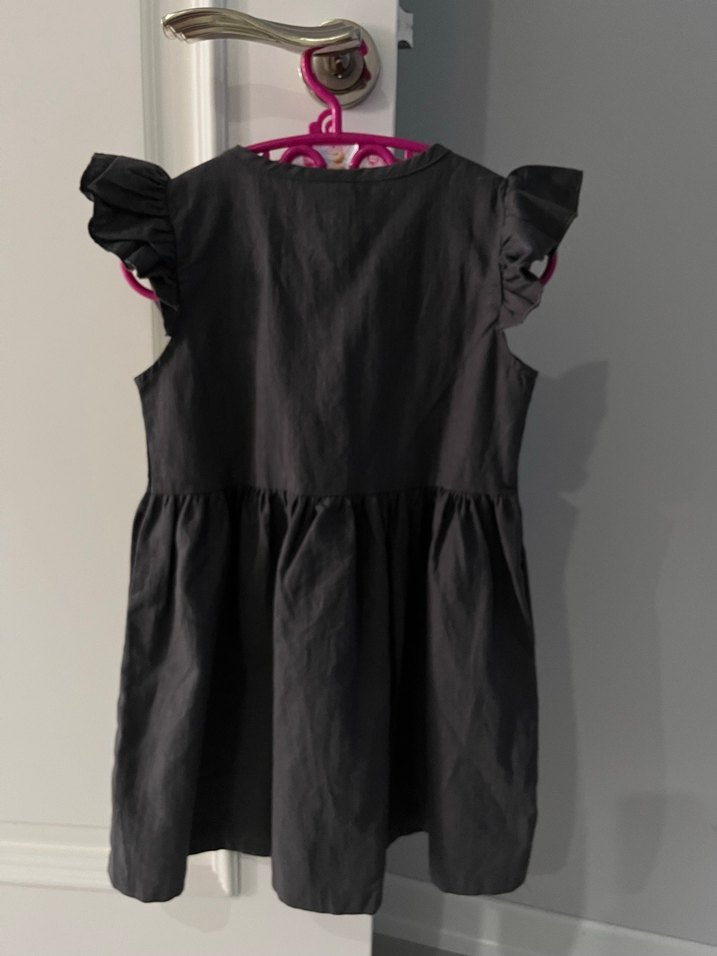 Gri Kız Çocuk Keten Elbise - Görsel 2