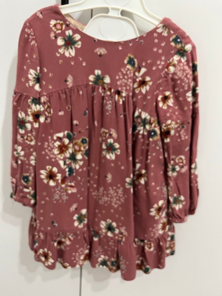 2-3 yaş Çiçek Desenli Uzun Kollu Elbise - Görsel 2