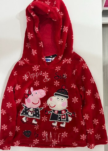 Kız Çocuk Kırmızı Kapüşonlu Sweatshirt - Görsel 2