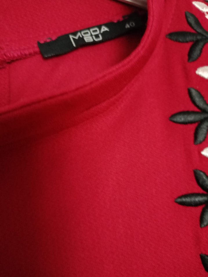 Bordo Nakışlı Uzun Kollu  Elbise - Görsel 3