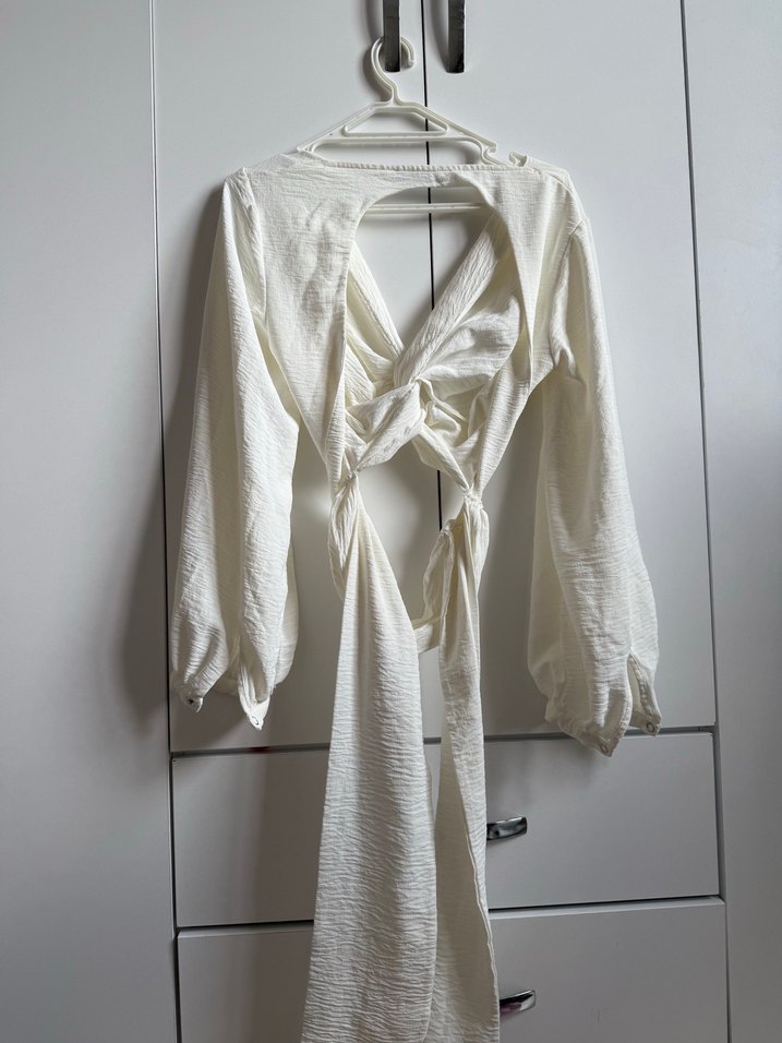 Beyaz Uzun Kollu Kadın Elbise - Görsel 2