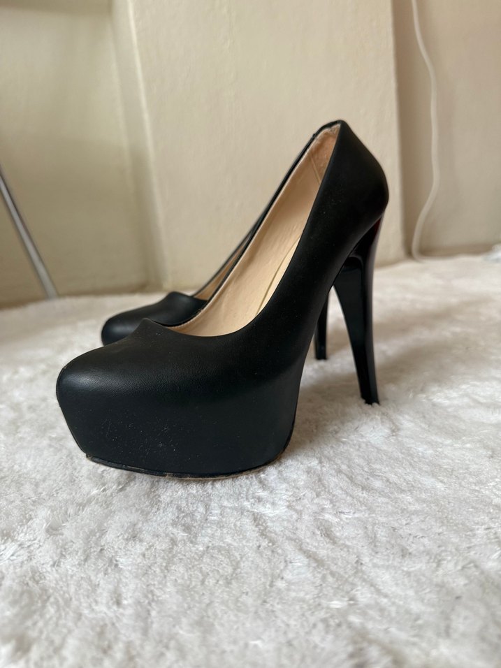 Siyah Deri Platform Topuklu Kadın Ayakkabı - Görsel 3
