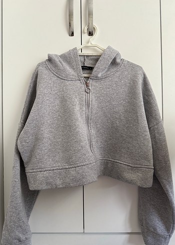 Gri Fermuarlı Kadın Sweatshirt