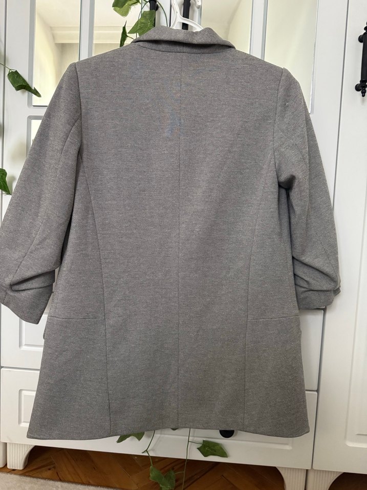 Gri Kadın Keten Blazer Ceket - Görsel 2