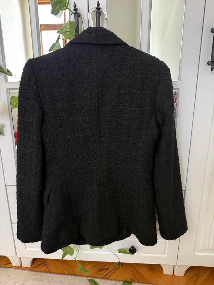 Düğmeli Siyah Kadın Yün Blazer Ceket - Görsel 2