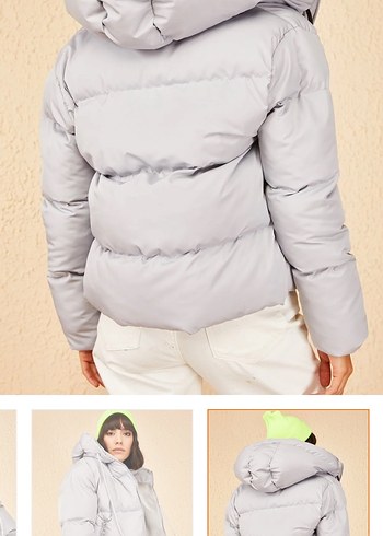 Gri Kadın Midi Kışlık Mont, Kürklü, Rahat Kesim - Görsel 2