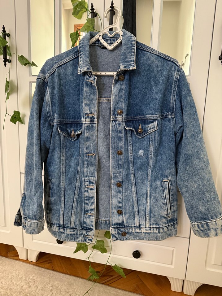 Düğmeli Mavi Kadın Denim Ceket - Görsel 2