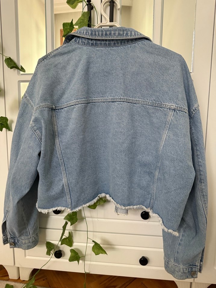 Düğmeli Mavi Kadın Midi Denim Ceket - Görsel 2