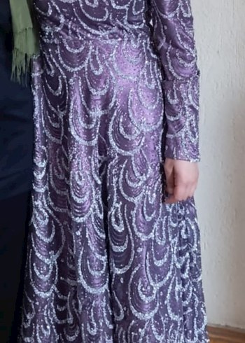 Abiye Boncuk İşlemeli Mor Bohem Elbise