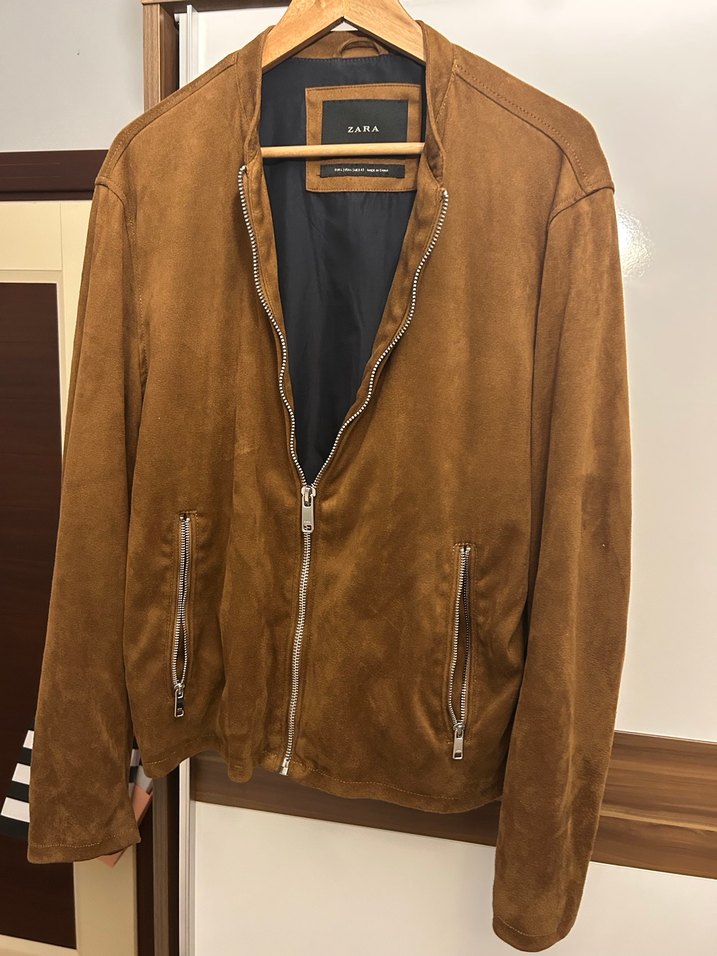 Zara Erkek Kahverengi Süet Bomber Ceket - Görsel 2