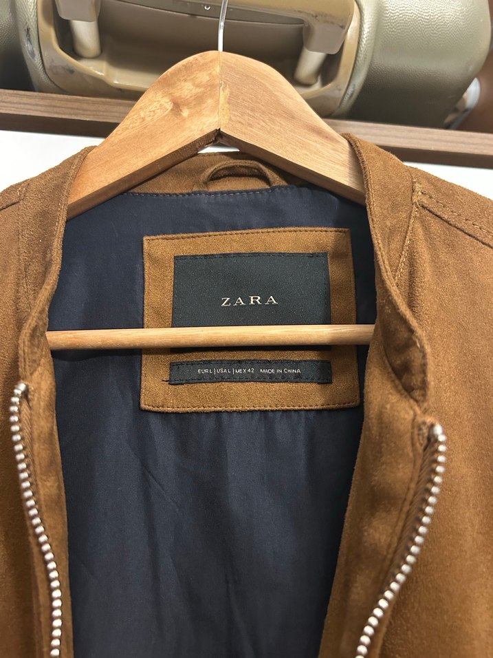 Zara Erkek Kahverengi Süet Bomber Ceket - Görsel 4