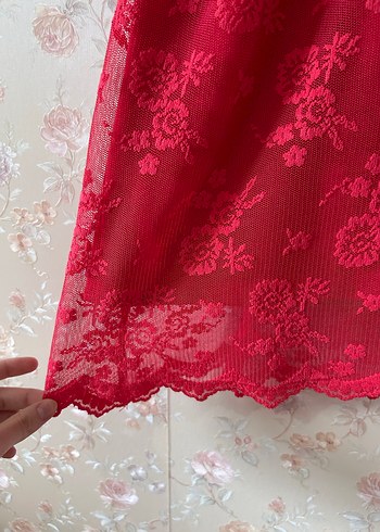 Kırmızı Midi Dantel Bohem Elbise - Görsel 6