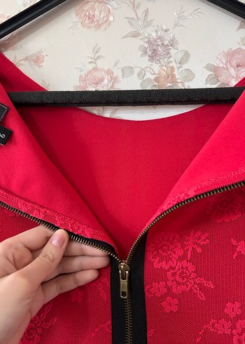 Kırmızı Midi Dantel Bohem Elbise - Görsel 7