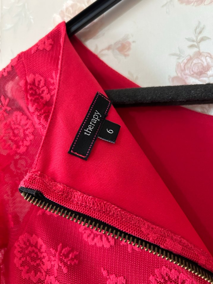 Kırmızı Midi Dantel Bohem Elbise - Görsel 4