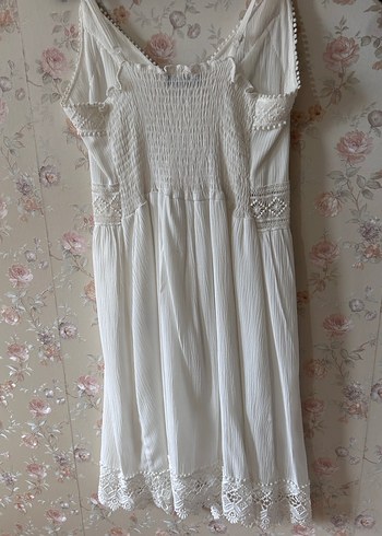 Dantel Detaylı Beyaz Bohem Midi Elbise - Görsel 6
