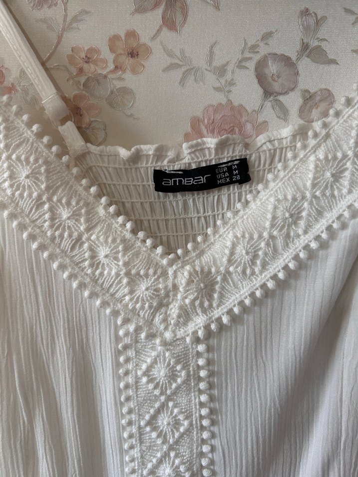 Dantel Detaylı Beyaz Bohem Midi Elbise - Görsel 3
