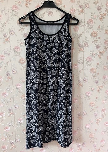 Lacivert Çiçek Desenli Kolsuz Midi Elbise - Görsel 2