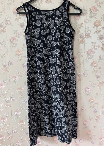 Lacivert Çiçek Desenli Kolsuz Midi Elbise - Görsel 4