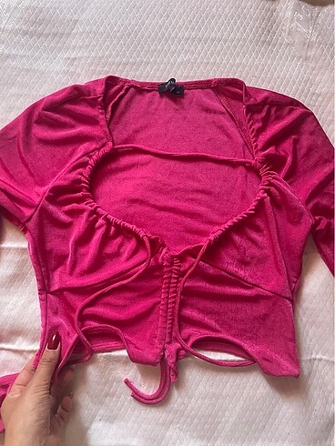 Pembe dekolte bluz