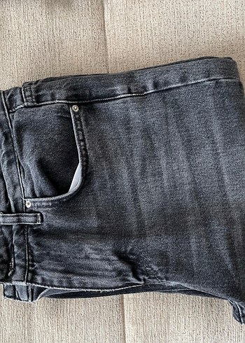 m Beden Gri Düğmeli Regular Fit Kadın Denim Pantolon