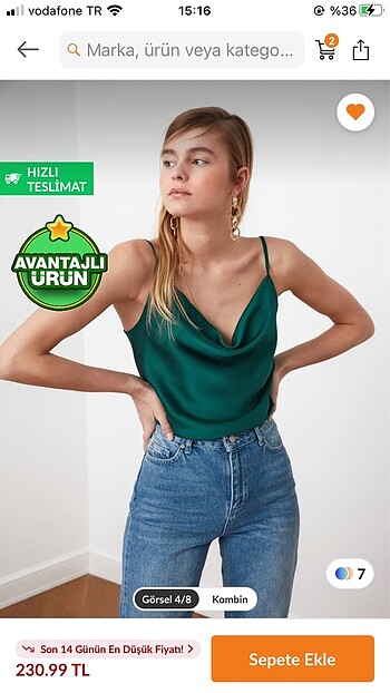 Yeşil askılı saten bluz