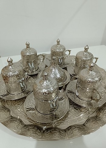 Gümüş İşlemeli kahve Seti,lokumluk ve şekerlik dahil - Görsel 8
