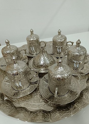Gümüş İşlemeli kahve Seti,lokumluk ve şekerlik dahil - Görsel 9