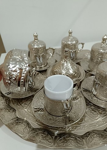Gümüş İşlemeli kahve Seti,lokumluk ve şekerlik dahil - Görsel 7