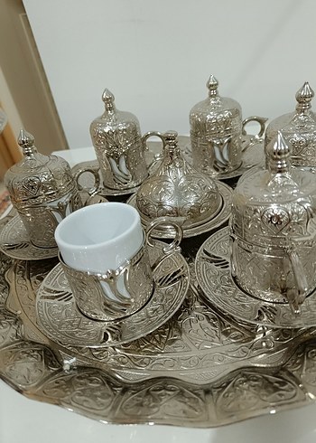 Gümüş İşlemeli kahve Seti,lokumluk ve şekerlik dahil - Görsel 3