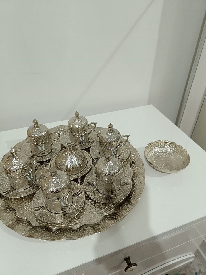 Gümüş İşlemeli kahve Seti,lokumluk ve şekerlik dahil - Görsel 5