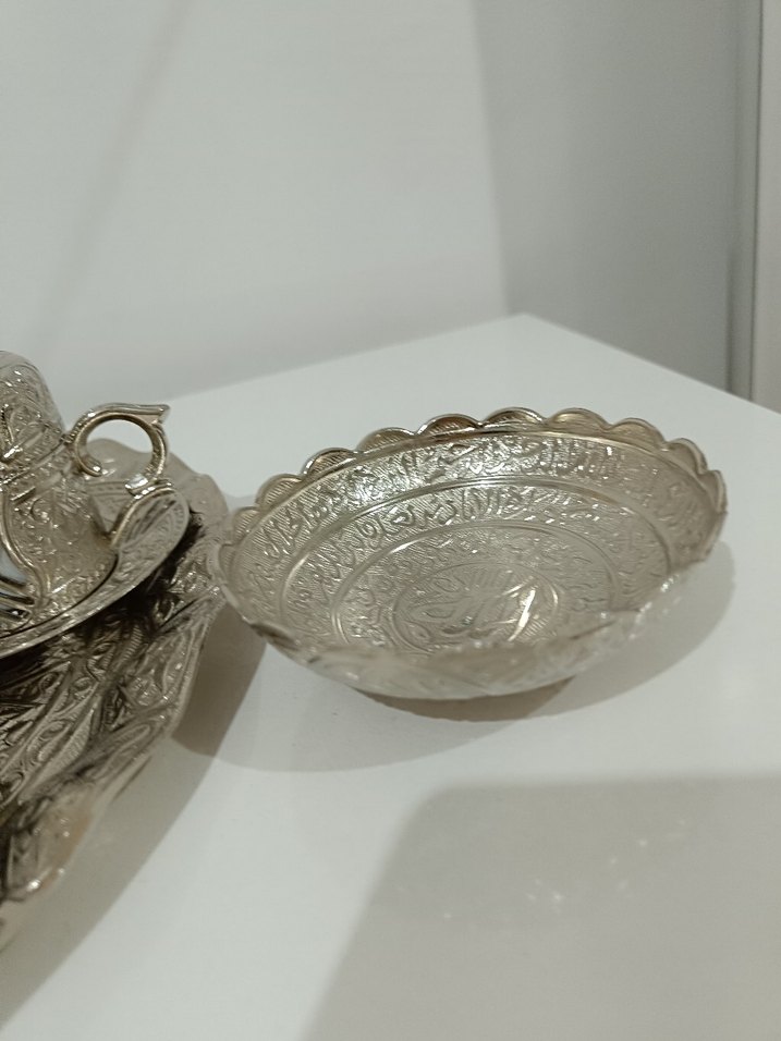 Gümüş İşlemeli kahve Seti,lokumluk ve şekerlik dahil - Görsel 4