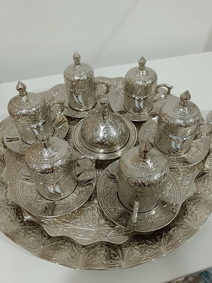 Gümüş İşlemeli kahve Seti,lokumluk ve şekerlik dahil - Görsel 2