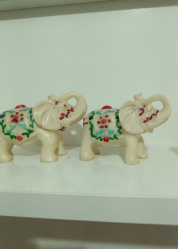 Renkli Desenli Beyaz Fil Biblo Seti - Görsel 6