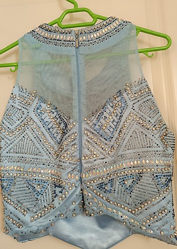 Nakışlı Mavi Bohem Uzun Abiye Elbise - Görsel 3