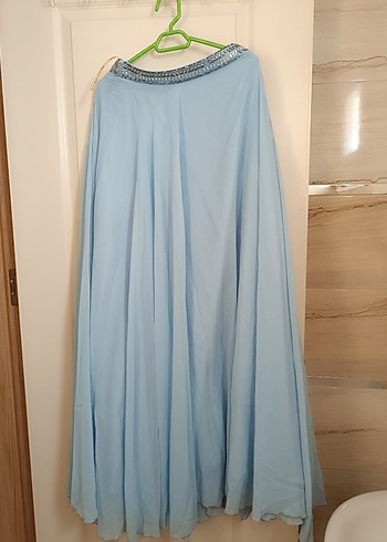 Nakışlı Mavi Bohem Uzun Abiye Elbise - Görsel 5