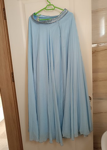 Nakışlı Mavi Bohem Uzun Abiye Elbise - Görsel 4