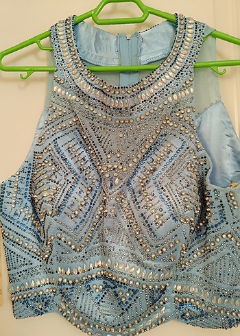 Nakışlı Mavi Bohem Uzun Abiye Elbise - Görsel 2