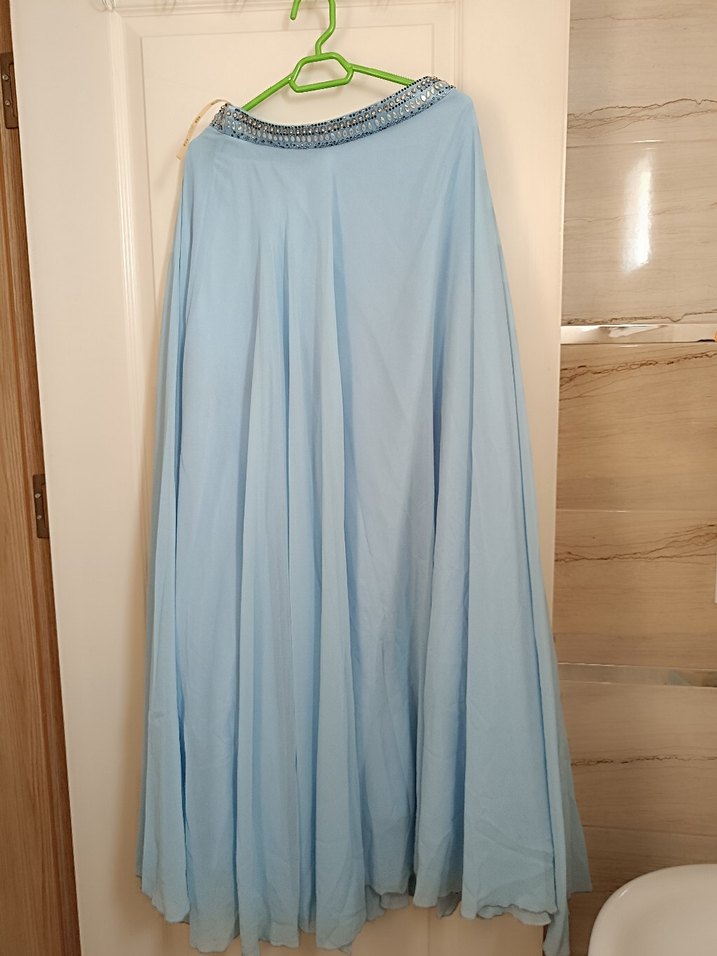 Nakışlı Mavi Bohem Uzun Abiye Elbise - Görsel 5