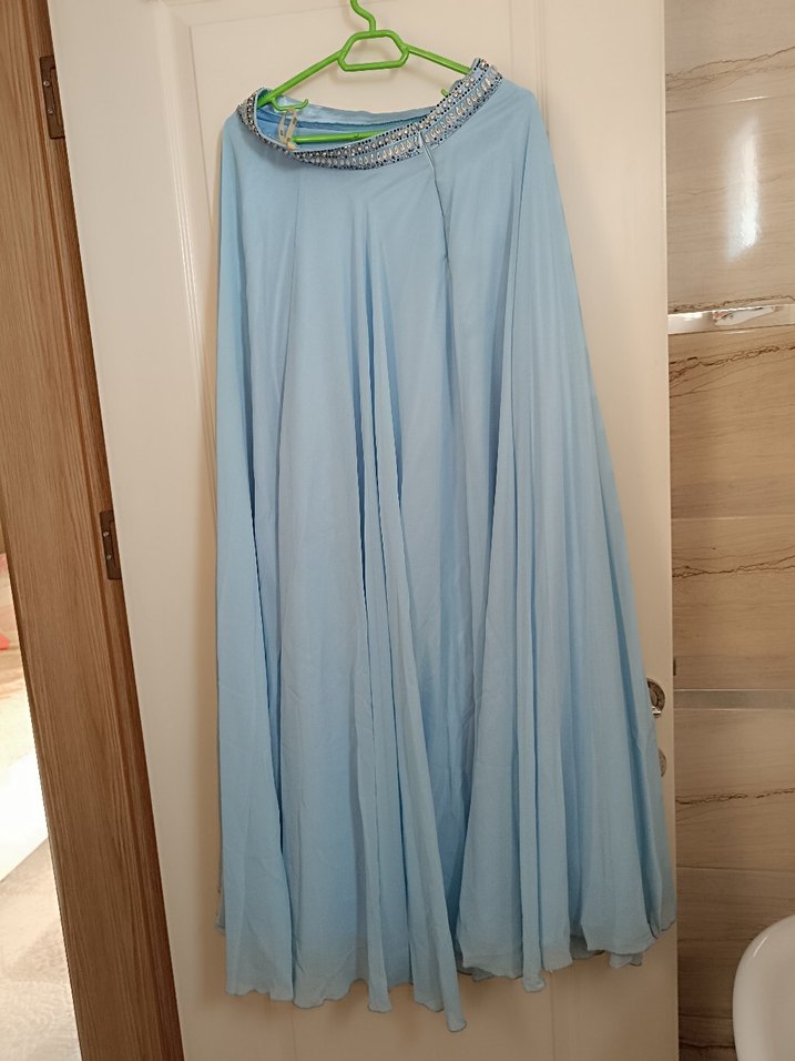 Nakışlı Mavi Bohem Uzun Abiye Elbise - Görsel 4