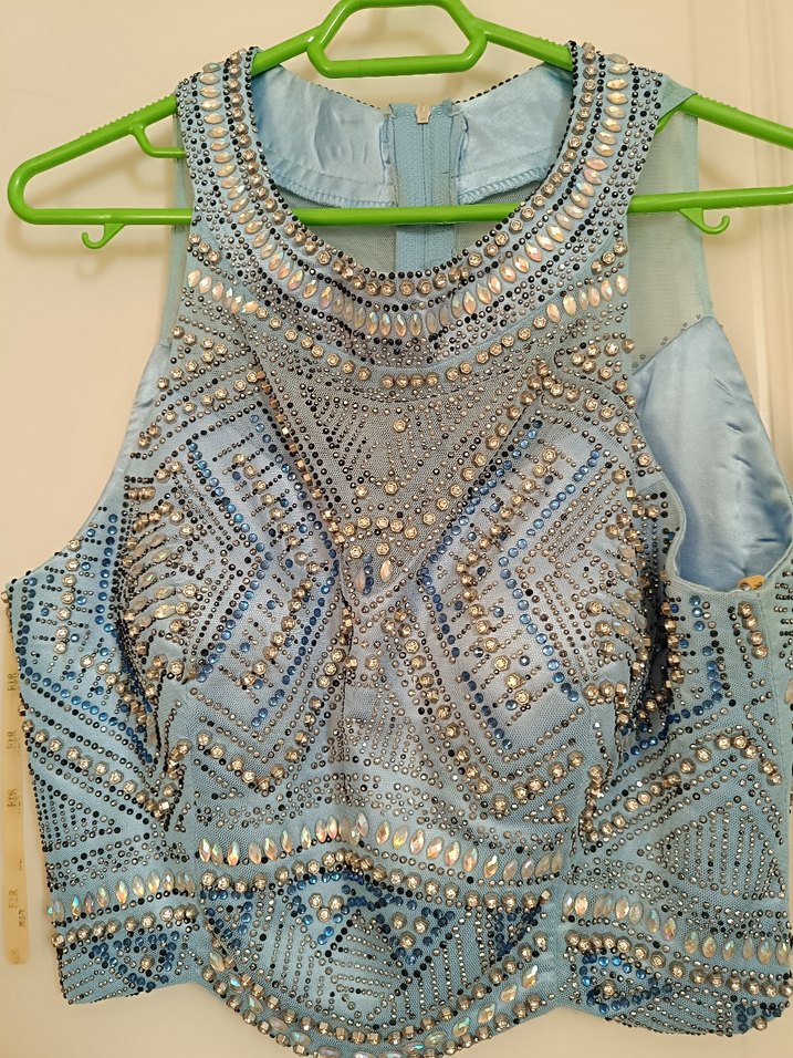 Nakışlı Mavi Bohem Uzun Abiye Elbise - Görsel 2