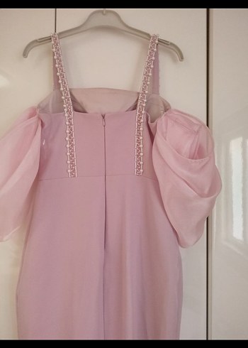 Pudra Renk Drapeli Uzun Abiye Elbise - Görsel 5