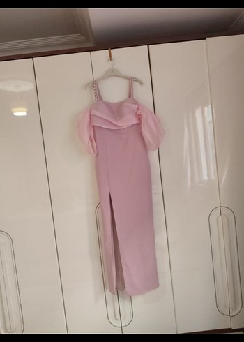 Pudra Renk Drapeli Uzun Abiye Elbise - Görsel 2