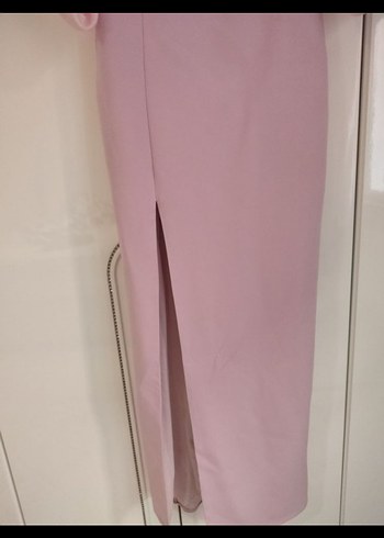 Pudra Renk Drapeli Uzun Abiye Elbise - Görsel 4