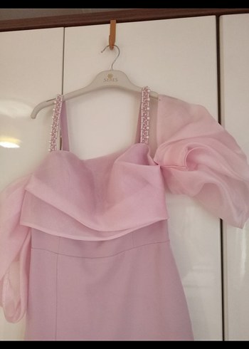 Pudra Renk Drapeli Uzun Abiye Elbise - Görsel 3