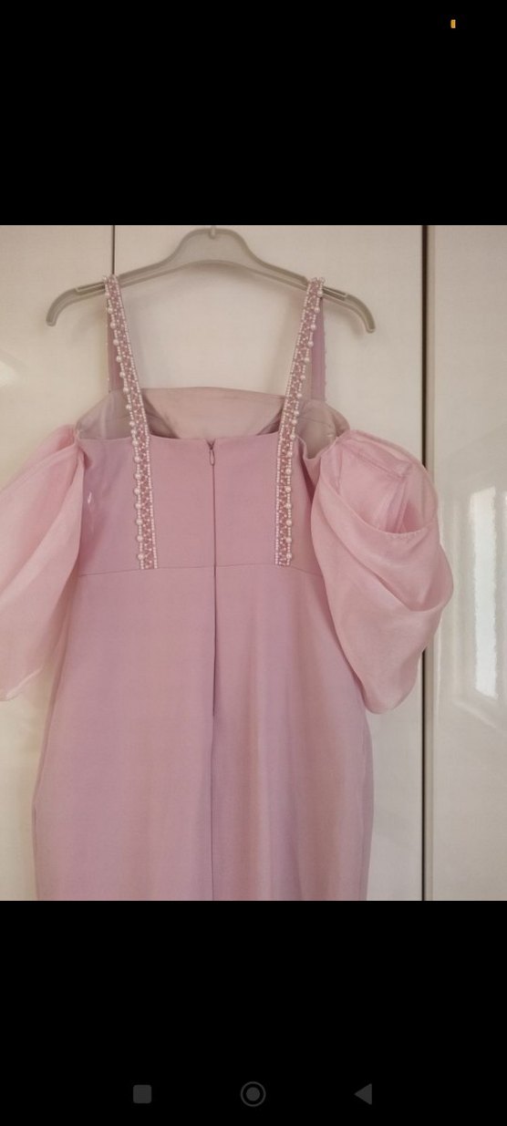 Pudra Renk Drapeli Uzun Abiye Elbise - Görsel 5